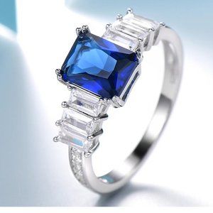 RECTANGULAR SAPPHIRE BLUE CUBIC ZIRCONIA RING